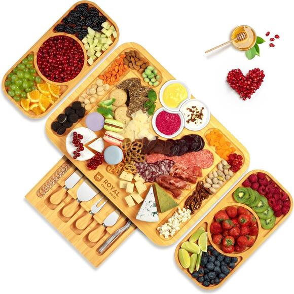 ROYAL CRAFT WOOD Bamboo Cheese Board and Knife Set with Charcuterie Board & Serv - Picture 1 of 6